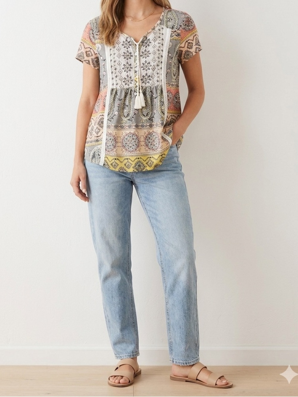 🔥$10 STEAL! Boho Patchwork Tassel Blouse 🌸Bohemian Floral Print Top❤️